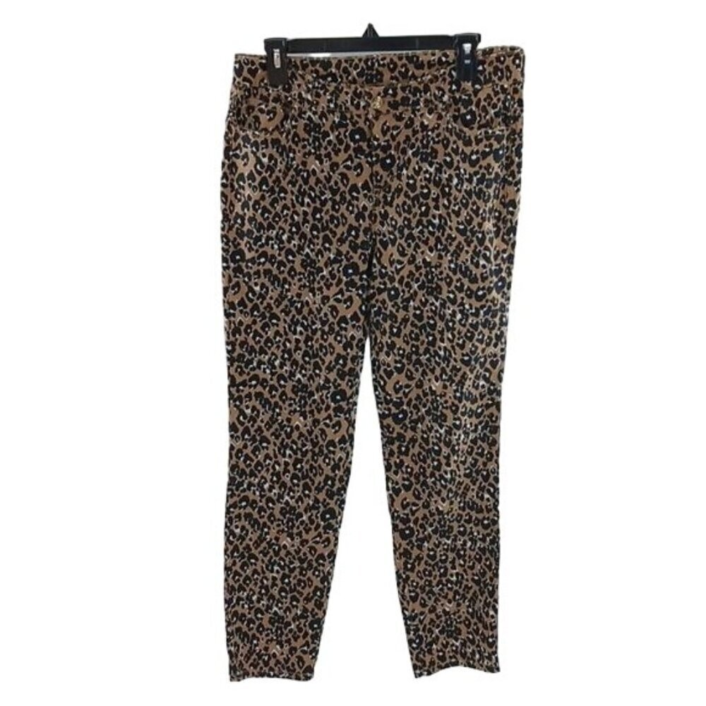 Adrienne Vittadini Womens Size 6 Jeans Brown Black Leopard Print Slim Fit